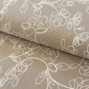 Dvojitá gázovina/mušelín EMBROIDERY Climbing flowers beige - muselin, mušelín, mušelín metráž, dvojita gazovina, mušelin, mušelin latka, muselin latka, dvojita gazovina muselin, gazovina latka, bavlnený mušelín, takoy muselin, bubulakovo muselin, trojita gazovina, mušelín cena, latky muselin, bavlneny muselin, dvojita gazovina metraz, gazovina muselin, muselin vzorovany