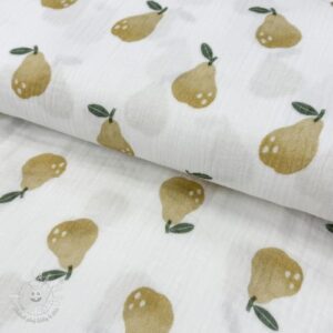 Dvojitá gázovina/mušelín Pears design B digital print - muselin, mušelín, mušelín metráž, dvojita gazovina, mušelin, mušelin latka, muselin latka, dvojita gazovina muselin, gazovina latka, bavlnený mušelín, takoy muselin, bubulakovo muselin, trojita gazovina, mušelín cena, latky muselin, bavlneny muselin, dvojita gazovina metraz, gazovina muselin, muselin vzorovany