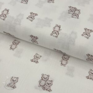 Dvojitá gázovina/mušelín Teddy white digital print ORGANIC - muselin, mušelín, mušelín metráž, dvojita gazovina, mušelin, mušelin latka, muselin latka, dvojita gazovina muselin, gazovina latka, bavlnený mušelín, takoy muselin, bubulakovo muselin, trojita gazovina, mušelín cena, latky muselin, bavlneny muselin, dvojita gazovina metraz, gazovina muselin, muselin vzorovany