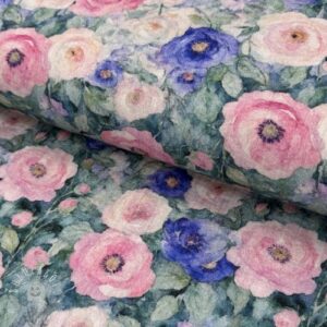 Dvojitá gázovina/mušelín Flower Maria petrol digital print - muselin, mušelín, mušelín metráž, dvojita gazovina, mušelin, mušelin latka, muselin latka, dvojita gazovina muselin, gazovina latka, bavlnený mušelín, takoy muselin, bubulakovo muselin, trojita gazovina, mušelín cena, latky muselin, bavlneny muselin, dvojita gazovina metraz, gazovina muselin, muselin vzorovany